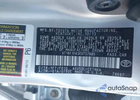 2014 Toyota Camry Le z USA, uszkodzony, nr VIN 4T1BF1FK3EU757685